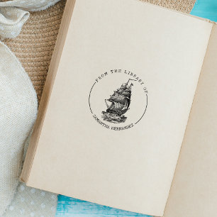 Vintage Boat From the Library Of, Book Rubber Stamp