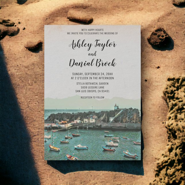 Vintage boat island summer destination wedding invitation (Creator Uploaded)