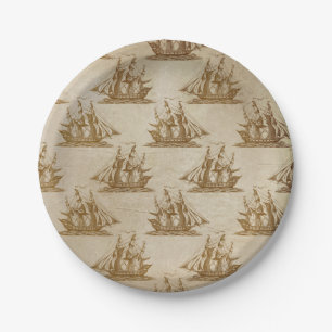 Vintage Boat Pirate Ship Beige Colour Old Style Paper Plate