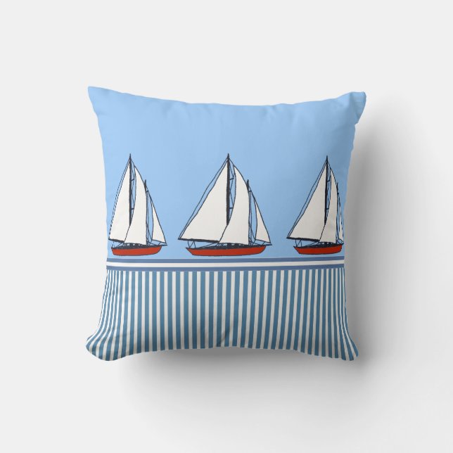 vintage boats nautical stripes cushion pillows (Front)