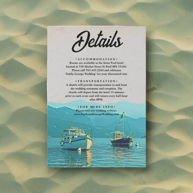 Vintage boats navy seascape destination wedding enclosure card (Creator Uploaded)