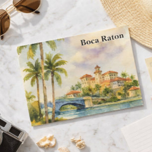Vintage Boca Raton Resort Watercolor Florida Postcard
