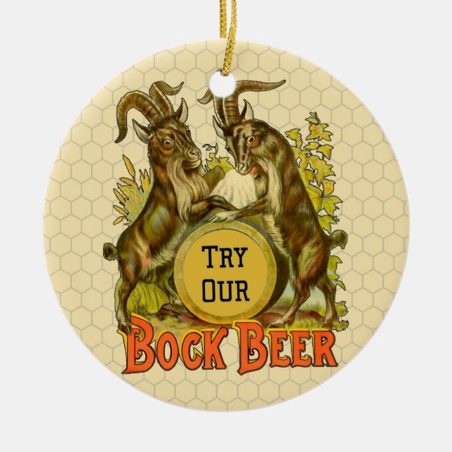 Vintage Bock Beer Poster: Antique Goat Saloon Bar  Ceramic Ornament (Front)