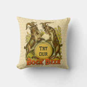 Vintage Bock Beer Poster: Antique Goat Saloon Bar Cushion