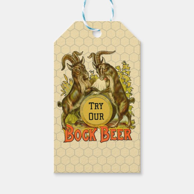 Vintage Bock Beer Poster: Antique Goat Saloon Bar  Gift Tags (Front)