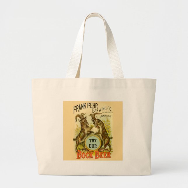 Vintage Bock Beer Poster: Antique Goat Saloon Bar  Large Tote Bag (Front)