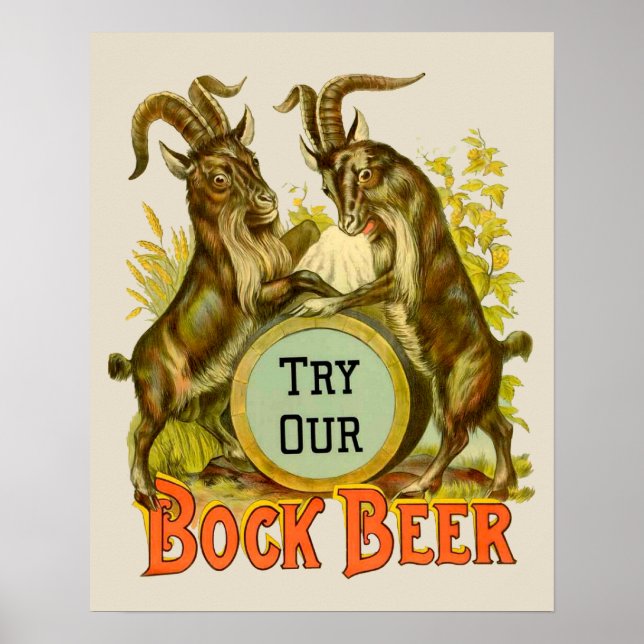 Vintage Bock Beer Poster: Antique Goat Saloon Bar  Poster (Front)