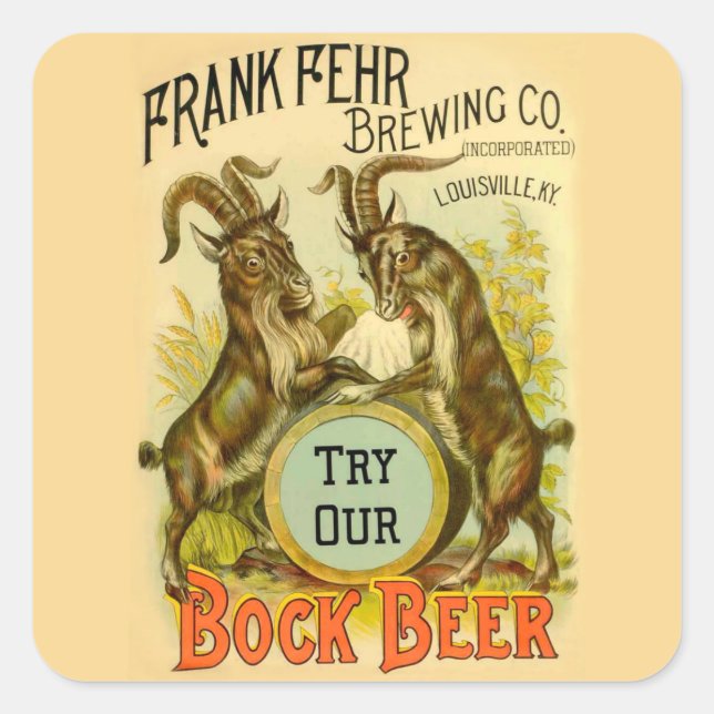 Vintage Bock Beer Poster: Antique Goat Saloon Bar  Square Sticker (Front)