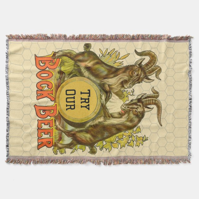 Vintage Bock Beer Poster: Antique Goat Saloon Bar  Throw Blanket (Front)
