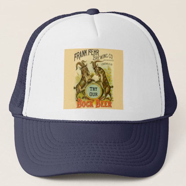 Vintage Bock Beer Poster: Antique Goat Saloon Bar  Trucker Hat (Front)