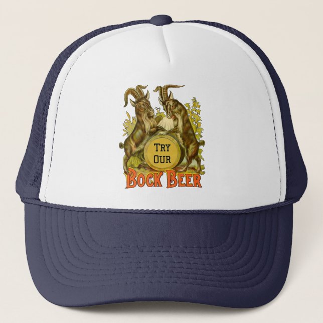 Vintage Bock Beer Poster: Antique Goat Saloon Bar  Trucker Hat (Front)