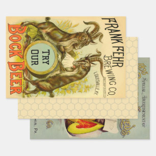 Vintage Bock Beer Poster: Antique Goat Saloon Bar Wrapping Paper Sheet