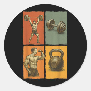 Vintage Bodybuilding Gym Workout Dumbbell Classic Round Sticker