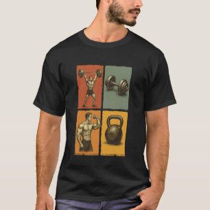 Vintage Bodybuilding Gym Workout Dumbbell Kettlebe T-Shirt