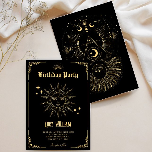Vintage Bohemian art mystical sun birthday Invitation (Creator Uploaded)