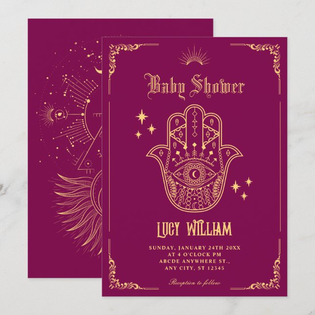 Vintage Bohemian art symbols baby shower Invitation (Front/Back)