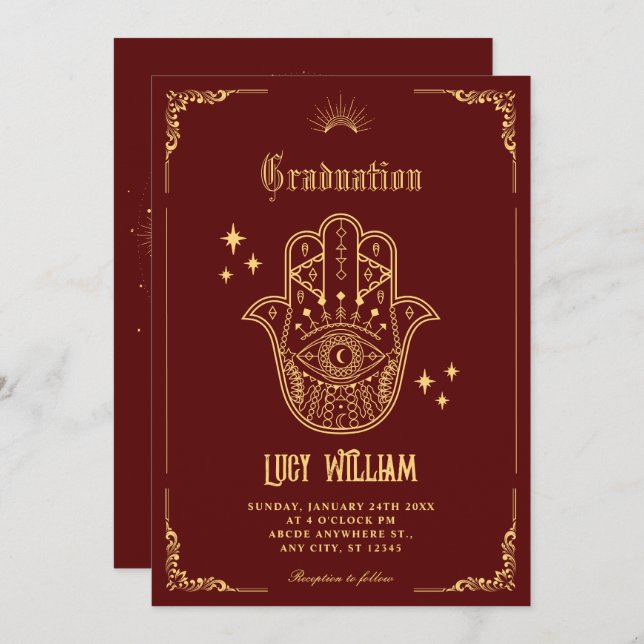 Vintage Bohemian art symbols graduation Invitation (Front/Back)