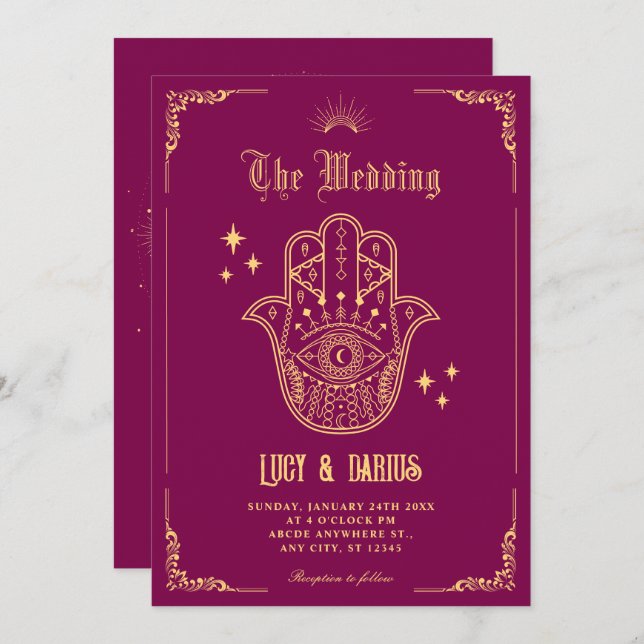 Vintage Bohemian art symbols wedding Invitation (Front/Back)