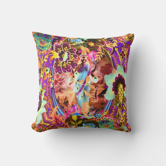 Vintage Bohemian Goddess Neon Cushion (Front)