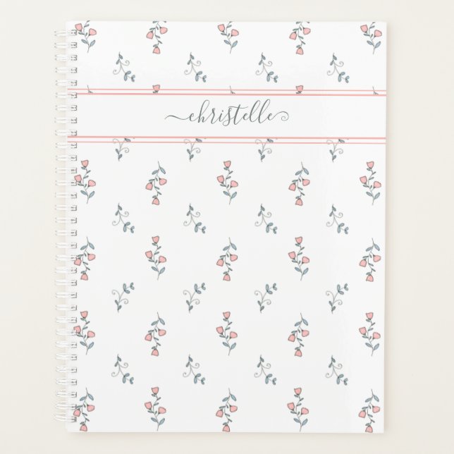 Vintage Bohemian Pink Lavender Floral Pattern Planner (Front)