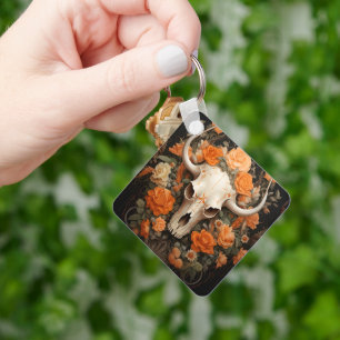 Vintage Bohemian Sugar Skull Bloom Key Ring