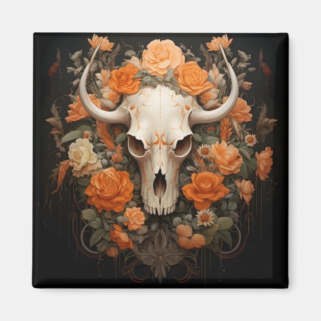 Vintage Bohemian Sugar Skull Bloom Magnet (Front)