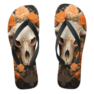 Vintage Bohemian Sugar Skull Bloom Thongs