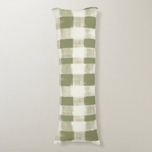 Vintage Bohemian Watercolor Plaid in Moss Green Body Cushion