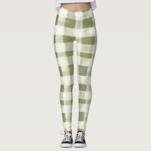Vintage Bohemian Watercolor Plaid in Moss Green Leggings