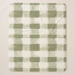 Vintage Bohemian Watercolor Plaid in Moss Green Sherpa Blanket