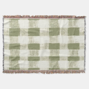 Vintage Bohemian Watercolor Plaid in Moss Green Throw Blanket