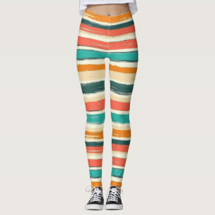 Vintage Bohemian Watercolor Striped (3) Leggings