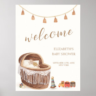 Vintage Boho Bassinet Toy Baby Shower Welcome Poster