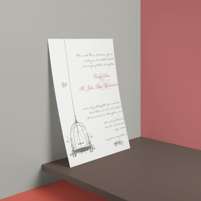 Vintage Boho Birdcage Red Wedding Invitations (Creator Uploaded)