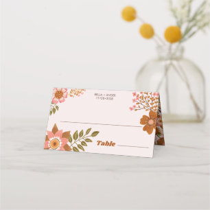 Vintage Boho Botanical Fall Flowers Wedding Dinner Place Card