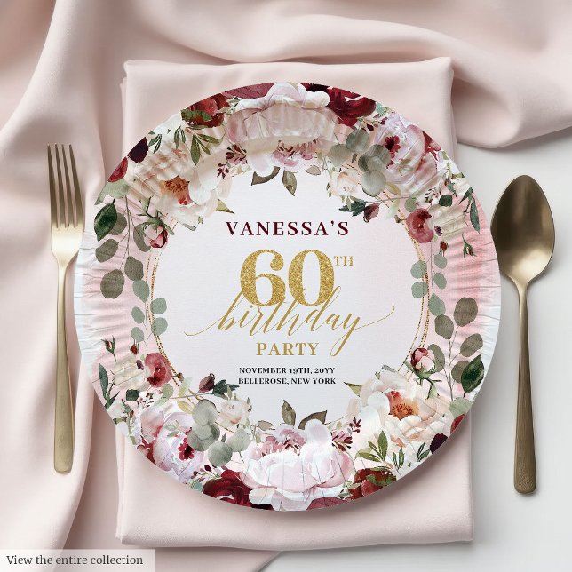 Vintage Boho Burgundy Blush Gold Roses Plates (Vintage Boho Burgundy Blush Gold Roses Plates

)