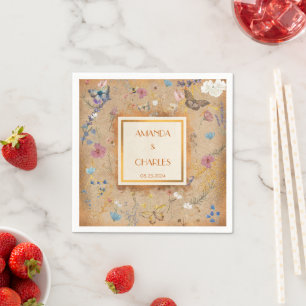 Vintage Boho Butterfly Garden Wedding Napkin