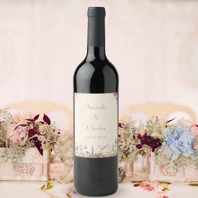 Vintage Boho Butterfly Garden Wedding Wine Label (Creator Uploaded)