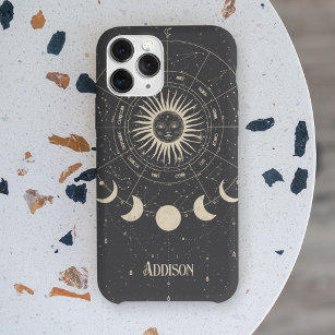 Vintage Boho Celestial Zodiac Sun Moon Phase iPhone 15 Pro Max Case