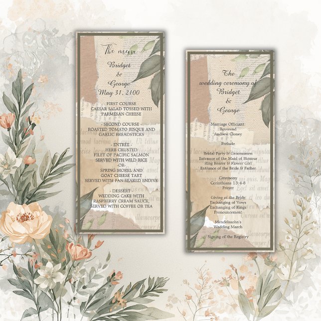 vintage boho chic greenery program & menu (Creator Uploaded)