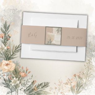 vintage boho chic greenery wedding invitation belly band