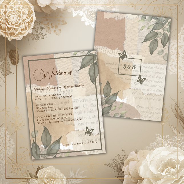 Vintage boho chic greenery wedding monogram  invitation (Creator Uploaded)