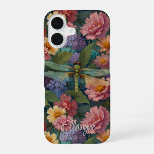Vintage boho chic pastel floral garden dragonfly iPhone 16 case