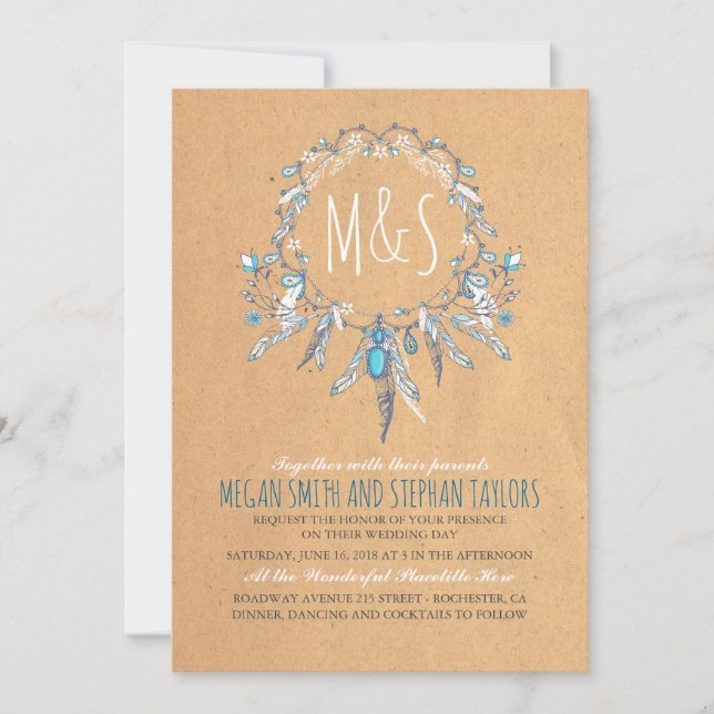 vintage boho dreamcatcher wedding invitation (Front)