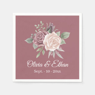 Vintage Boho Dusty Rose Floral Pink Wedding Napkin