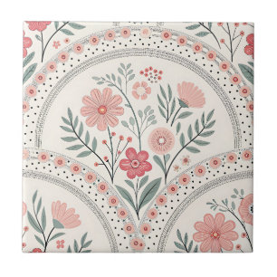 Vintage Boho Floral Botanical Ceramic Tile