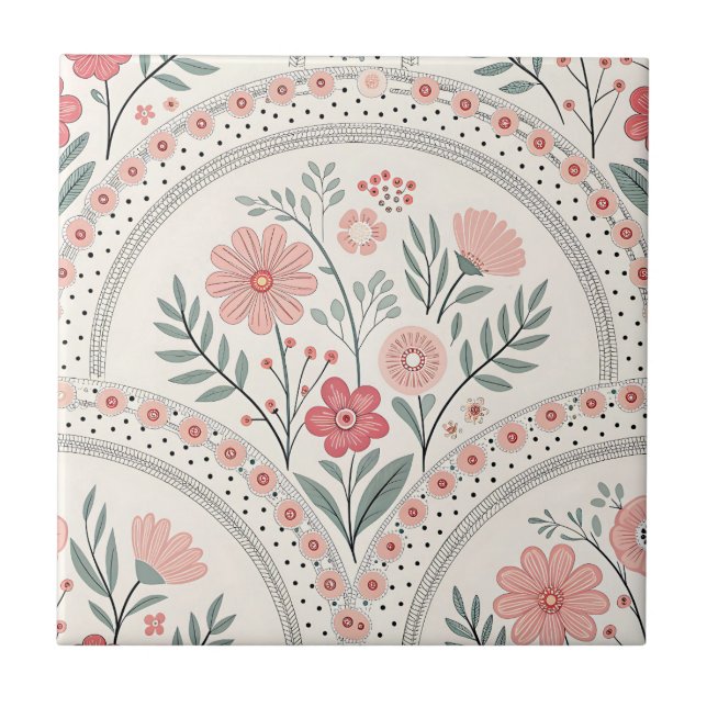 Vintage Boho Floral Botanical Ceramic Tile (Front)