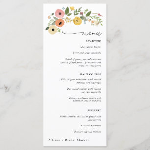 Vintage Boho Floral Bridal Shower Menu