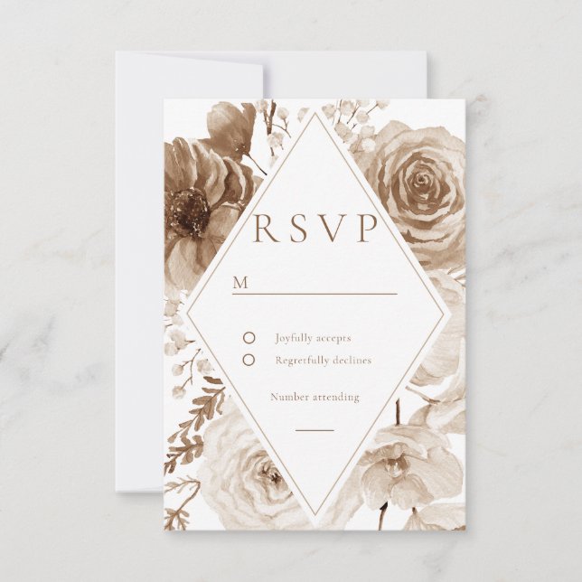Vintage Boho Floral Frame Wedding RSVP Card (Front)