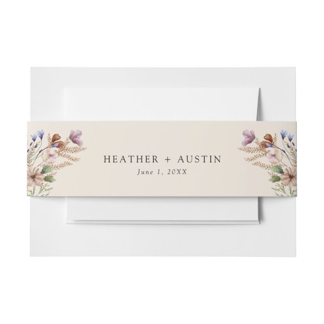 Vintage Boho Floral Invitation Belly Band (Front Example)
